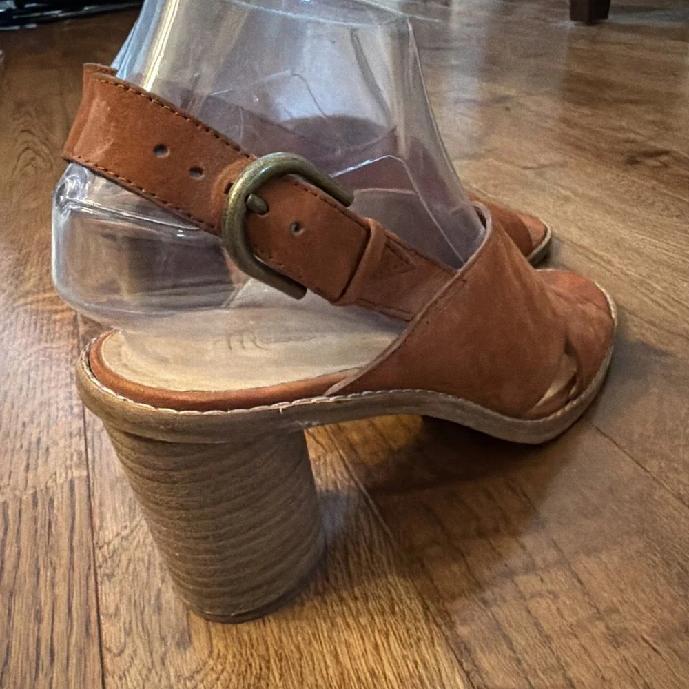 Madewell The Ruthie sandals US 8 Rust Brown Leather criss cross block heel